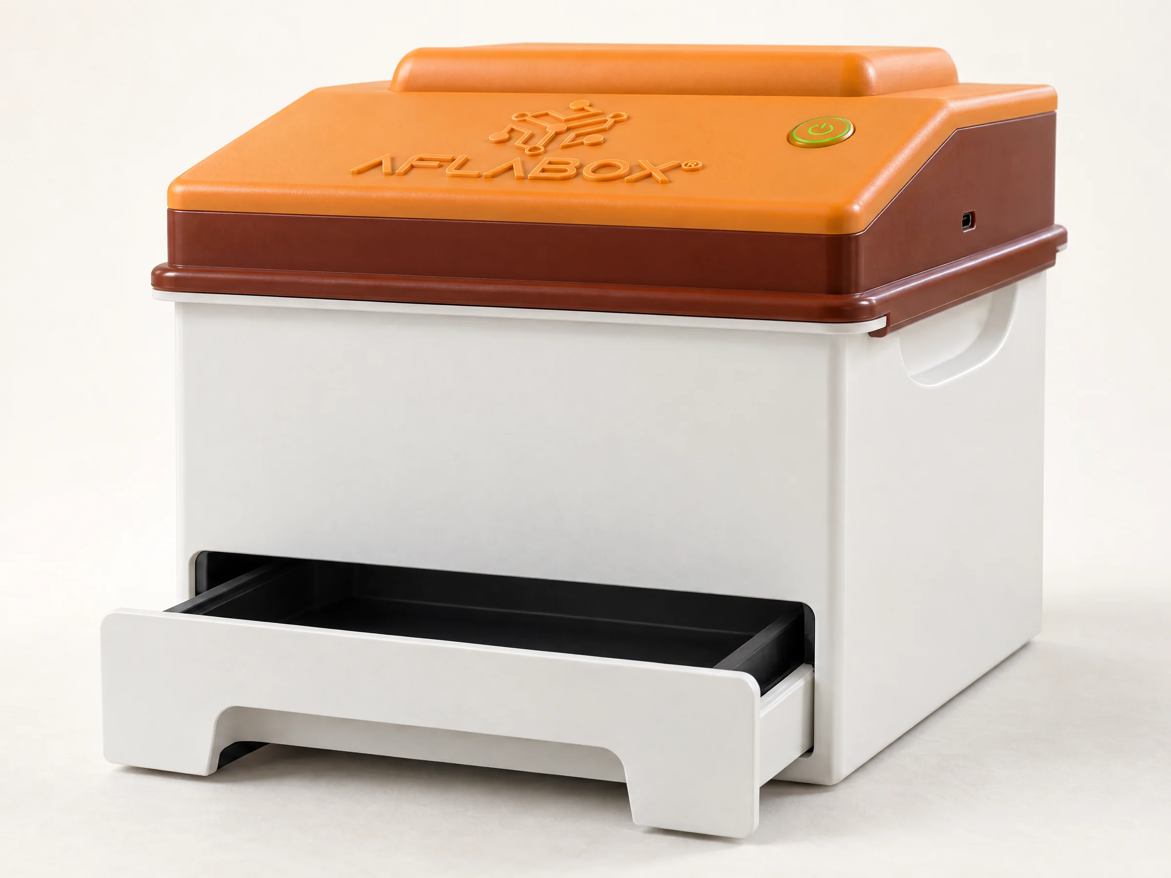 The current Aflabox grain-testing box with the sample drawer open.